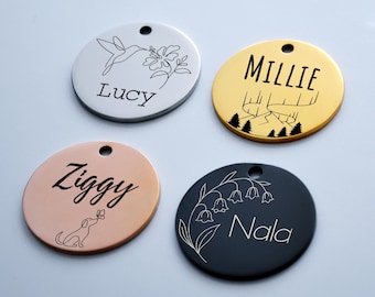 Personalized Stainless Steel Dog Tag, Custom Engraved Pet ID, Nature Design Collar Tag