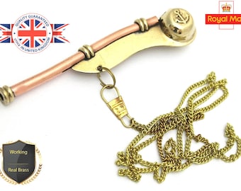 5/" Brass Boatswain Whistle With Chain Bosun Call Pipe Nautical Marine gift