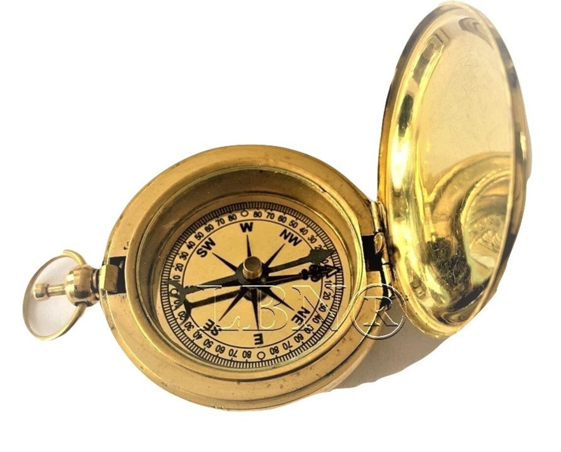 POCKET Compasssolid Brass Push Button Directional Compass Etsy