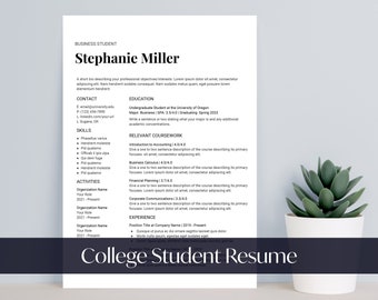 College/University Student Resume Template for Word or Google Docs, Resume for Internships, Student Resume