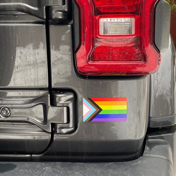 Progress Pride Flag LGBTQ+ Magnet - Fridge, Car! Thin, Rectangular 4" x 2.47" Vinyl Weather Resistant - Celebrate Pride All Year!
