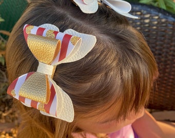 Beautiful “Golden Hearts” Faux Leather Hair bows