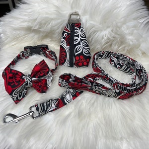 Dog gift set. Collar w/removable bow,Leash and Poop bag holder. Handmade.