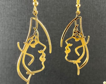 JE-P04. Boucles d'oreilles Picasso plaquées or 18 carats. Boucles d'oreilles visage. Boucles d'oreilles abstraites. Boucles d'oreilles visage de femme. Boucles d'oreilles pour tous les jours. Boucles d'oreilles silhouette.