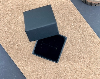 Ring Box. Cardboard box with Velvet cushion. Square. Matte Black color. 5.5 x 5.5 x 3.7 cm. Wholesale.