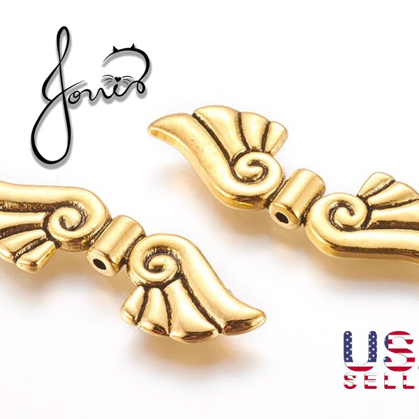 Tibetan Style Alloy Spacer Beads. Lead Free, Nickel Free and Cadmium Free. Wing | Antique Golden
