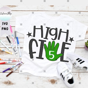 5e anniversaire SVG PNG, High Five svg, anniversaire de 5 ans, anniversaire d'enfants, fille garçon anniversaire svg, fichiers de coupe en téléchargement numérique pour Cricut