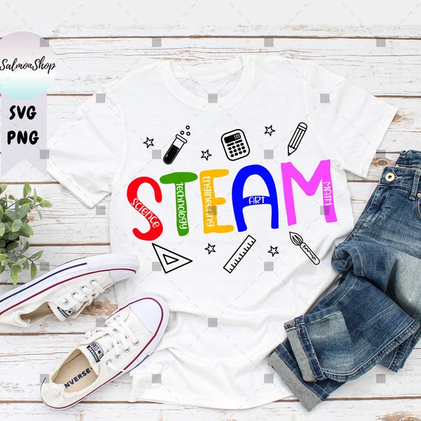 Steam Education SVG PNG, Science Technologie Ingénierie Art Math svg, Fun Classroom svg, Fichier de téléchargement instantané numérique pour Cricut