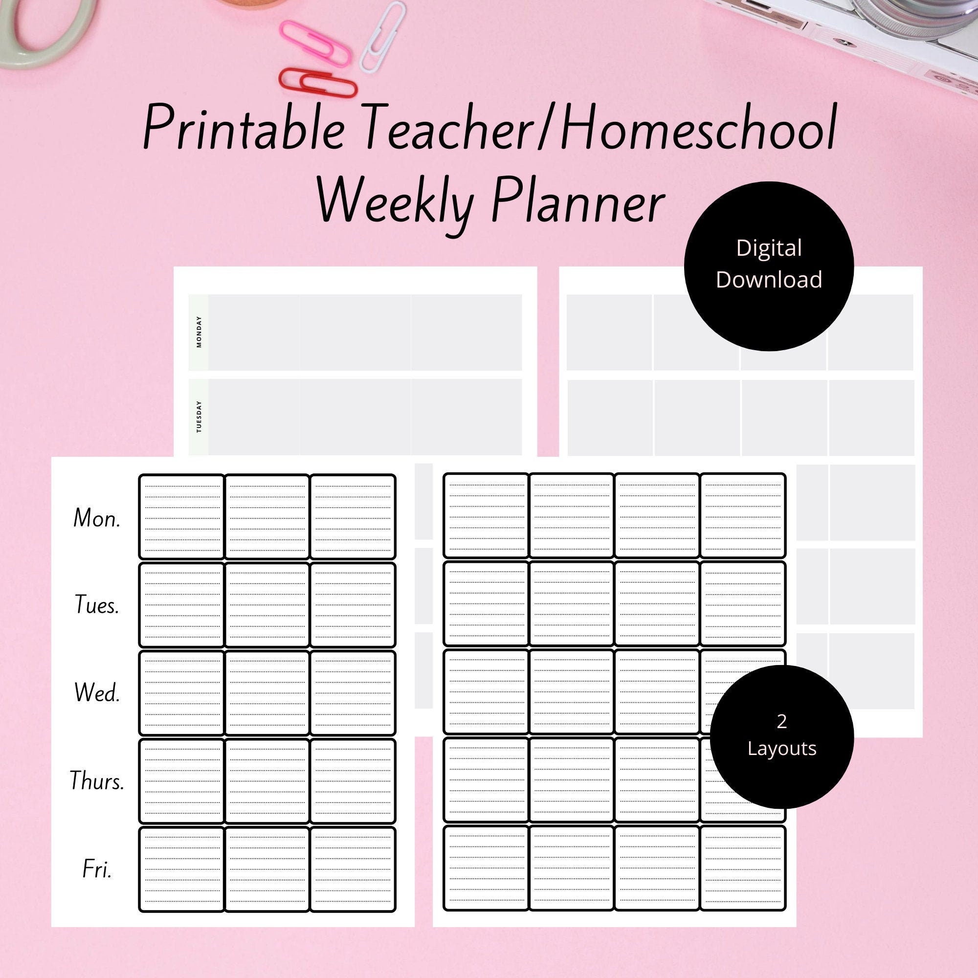 Printable Weekly Teacher Planner Homeschool Planner Student Etsy