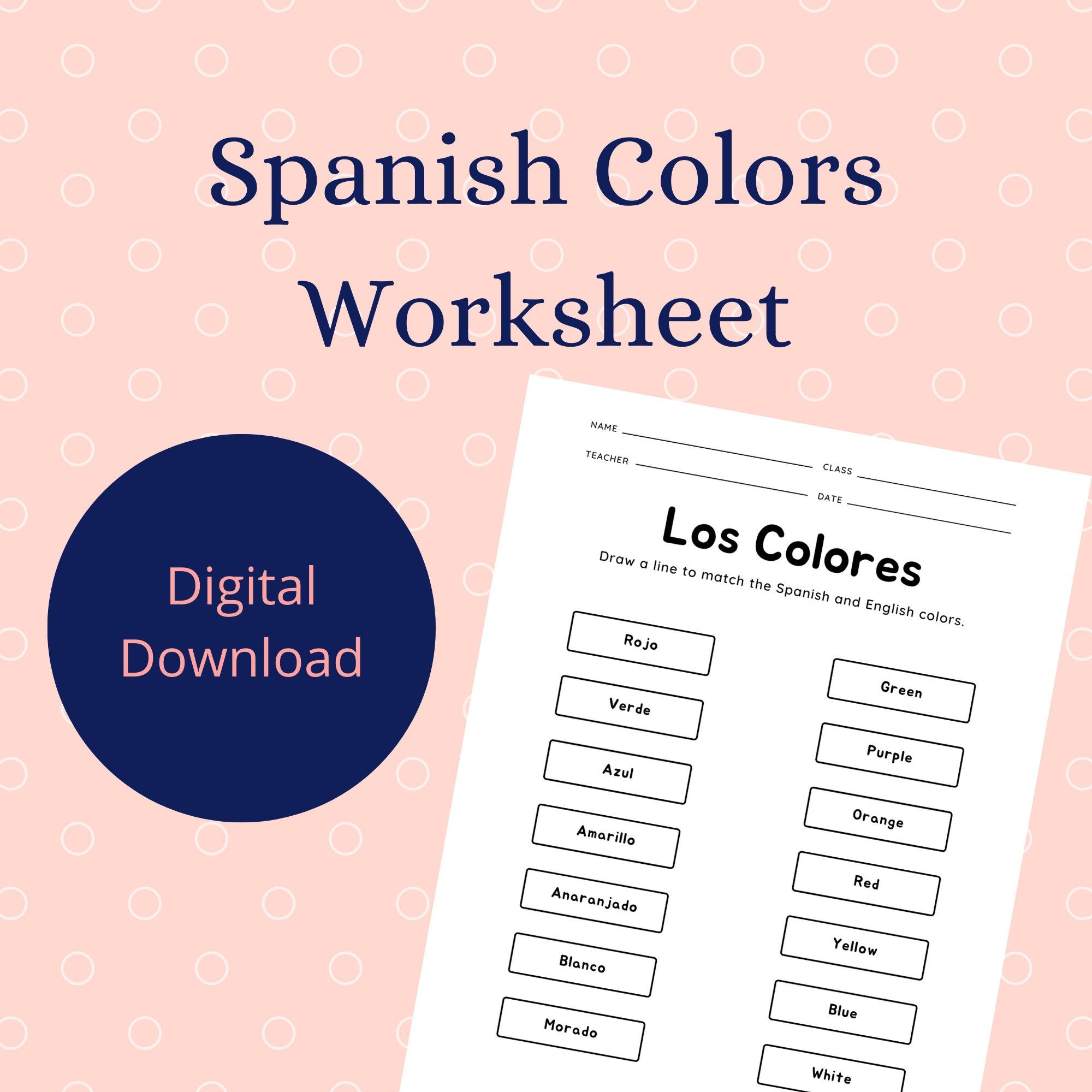 Spanish Worksheet, Matching Worksheet, Colors Worksheet, Aprende Tus  Colores, Digital Download Within Colors In Spanish Worksheet