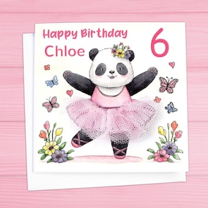 Cartão de aniversário personalizado com tutu de panda 3D, filha, neta, sobrinha, 3, 4, 5, 6, 7, 8, 9, 10 anos, qualquer nome, idade, cartão de rede fofo para meninas