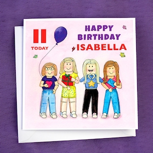 Carte d'anniversaire personnalisée de style Roblox, amis fille petite-fille nièce 6, 7, 8, 9, 10, 11, 12 ans, tous les noms et tous les âges, Lego, fête entre filles