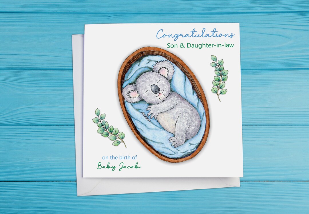 Personalised New Baby Koala Card, Girl or Boy, Cute Birth ...