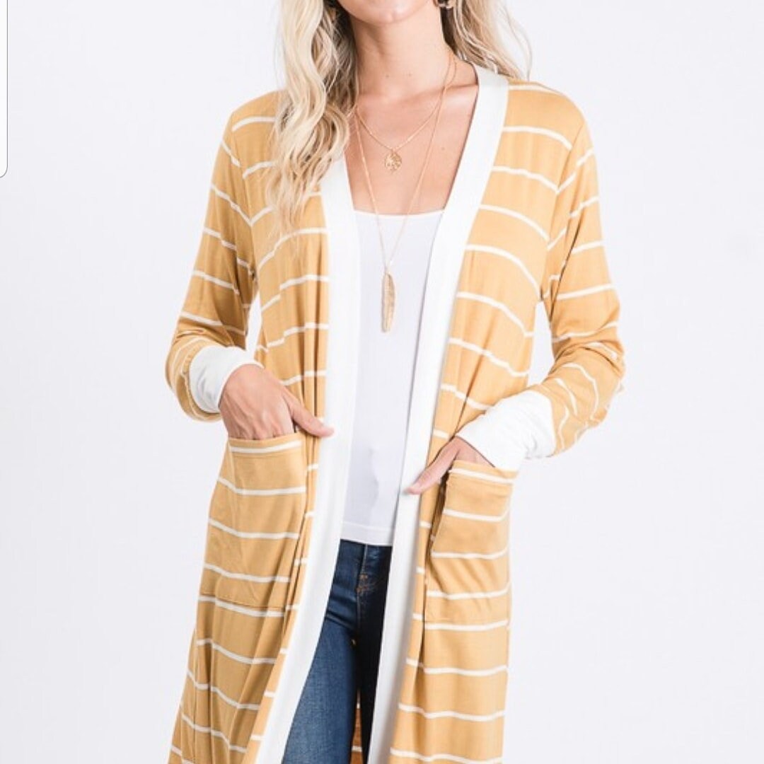 Mustard Striped Cardigan - Etsy