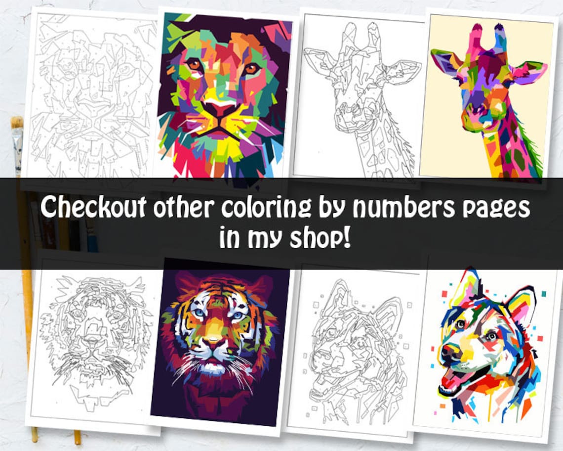 Colorful Wolf Paint by Number Printable Coloring Page, Printable Color