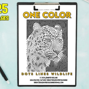 25 Wildlifes, Dots spots style of One color Printable Coloring Pages, relax and therapy | Vol. 05