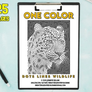 25 Wildlifes, Dots spots style of One color Printable Coloring Pages, relax and therapy Vol. 05 image 1