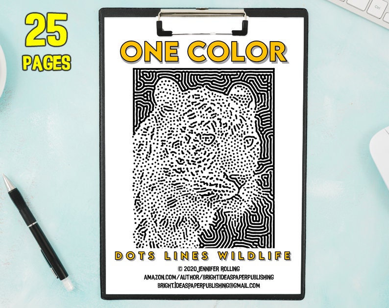 25 Wildlifes, Dots spots style of One color Printable Coloring Pages, relax and therapy Vol. 05 image 1