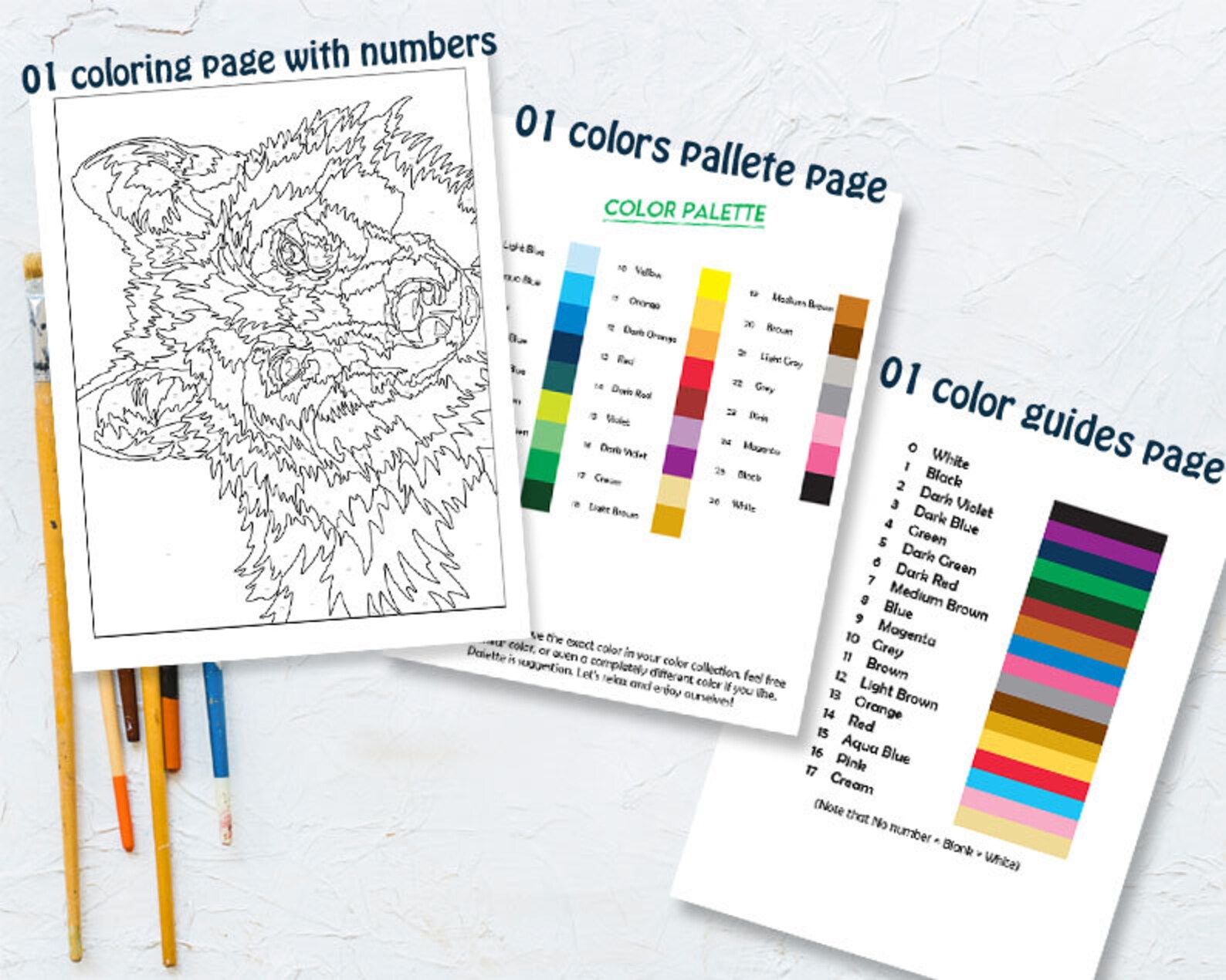 Colorful Wolf Paint by Number Printable Coloring Page, Printable Color