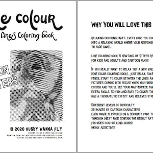 25 pages - One color Lines - Cartoon characters - Printable Coloring Pages, relax and therapy | Vol. 02