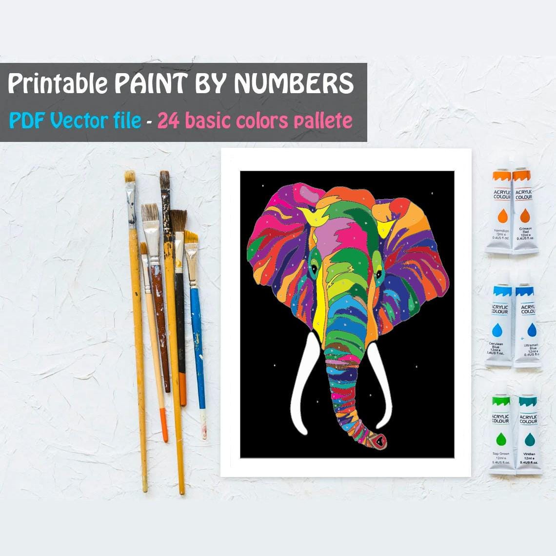 Paint by number elephant - Etsy België, image size:1140x1140
