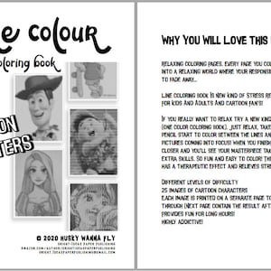 25 pages - One color Lines - Cartoon characters - Printable Coloring Pages, relax and therapy | Vol. 01