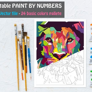 Colorful Lion Paint By Number Printable Coloring Page, Printable Color By Number, Animal Coloring Sheet, Adult Coloring Page, DIY Painting