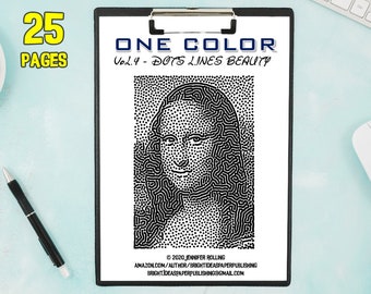 25 Beautiful girls, Dots spots style of One color Printable Coloring Pages, relax and therapy | Vol. 04