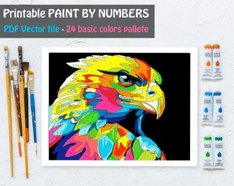 Colorful Eagle Paint By Number Printable Coloring Page, Printable Color By Number, Animal Coloring Sheet, DIY Painting