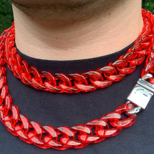 Cuban Link Chain Acrylic Necklace Red 