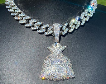 Iced Cuban Link Chain Money Bag Pendant 