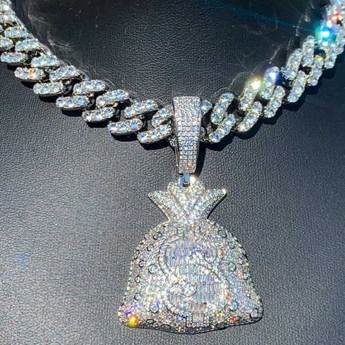Iced Cuban Link Chain Money Bag Pendant Iced Out Choker Etsy