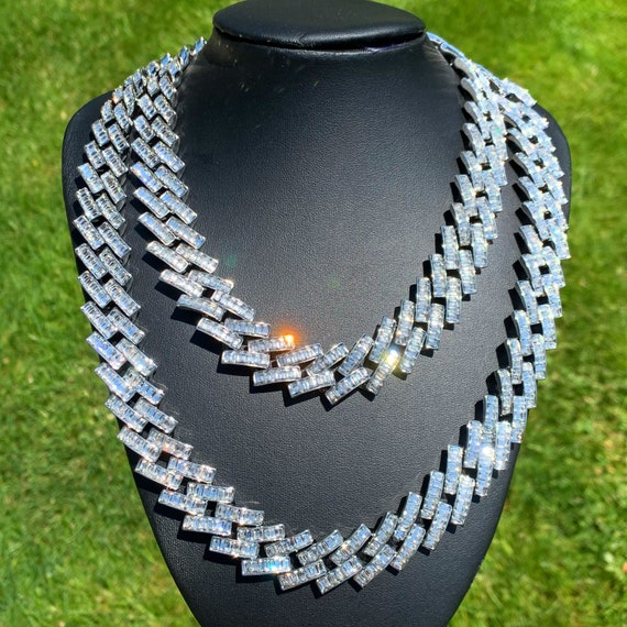 Iced Cuban Link Chain Necklace Baguette 