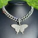 Butterfly Necklace, Butterfly Cuban Link Chain Choker White Gold, Iced Out Cuban Chain 14mm 