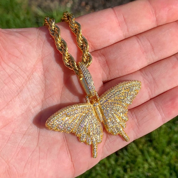 Gold Butterfly Pendant Necklace Womens 