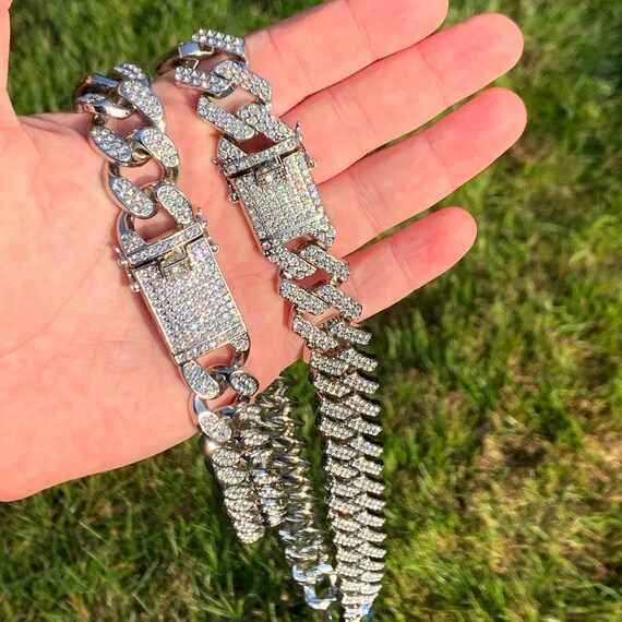 Iced Cuban Link Chain Set White Gold 