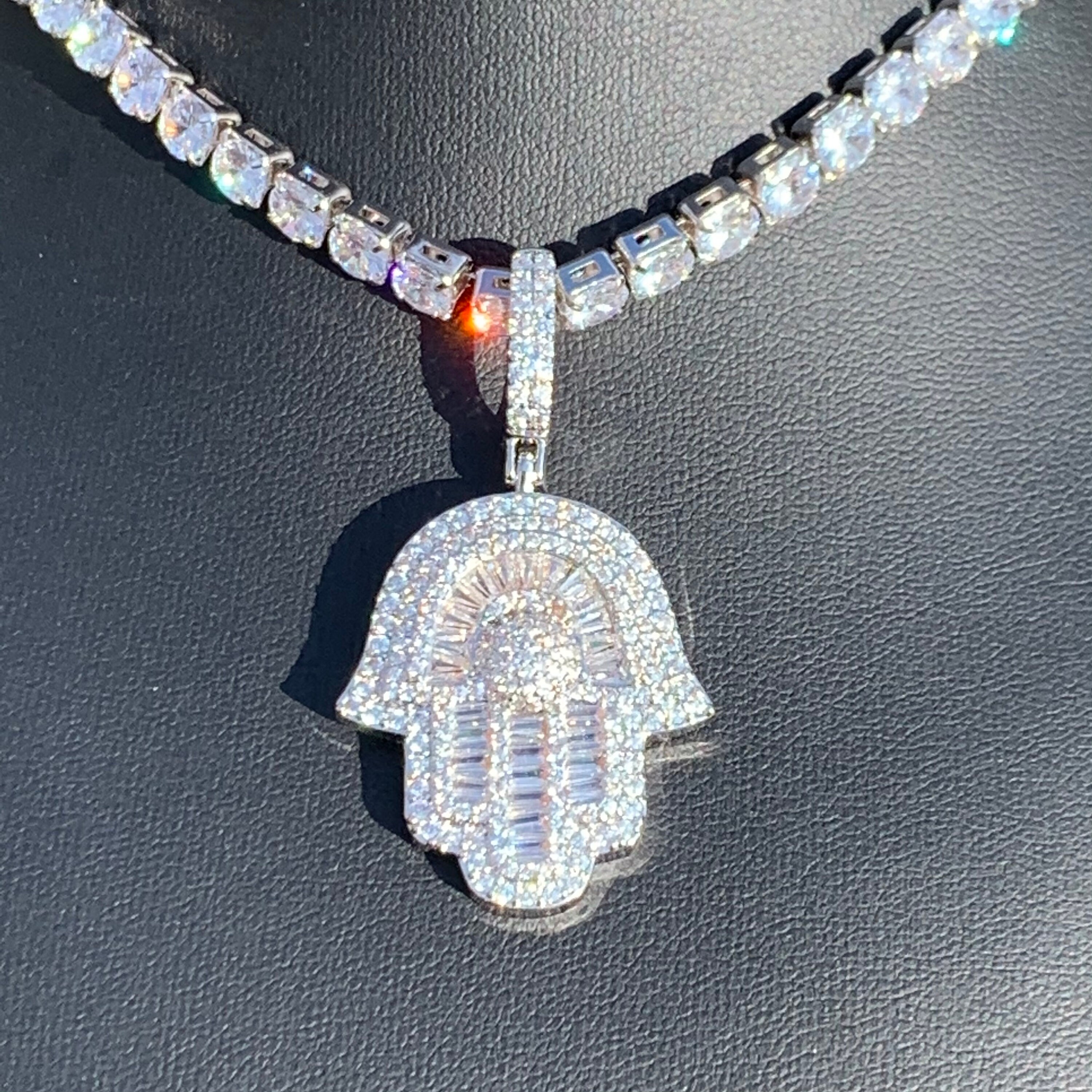 Hamsa Necklace Tennis Chain Iced Out 