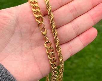 Gold Cuban Link Chain / Rope Chain Set 