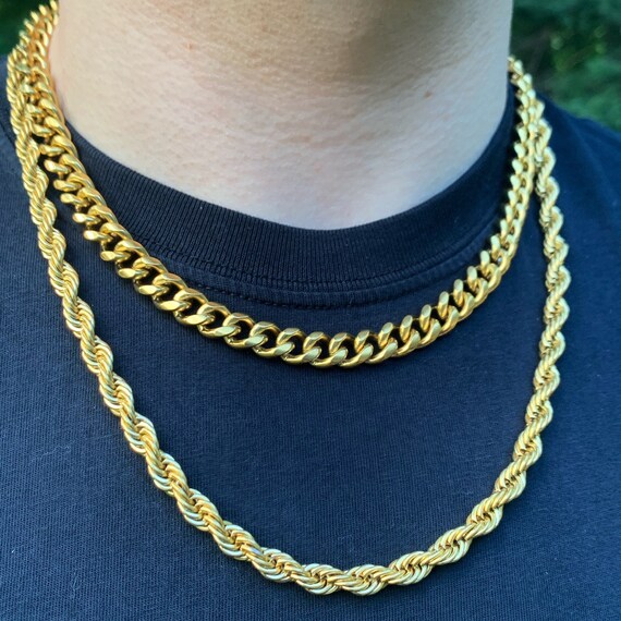 Gold Cuban Link Chain / Rope Chain Set 
