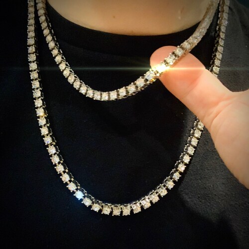 18k Gold Diamond Tennis Chain Necklace Diamond Choker Tennis Etsy