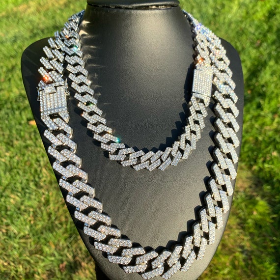 Iced Cuban Link Chain Set White Gold 