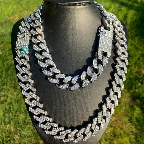 Iced Cuban Link Chain Set White Gold 