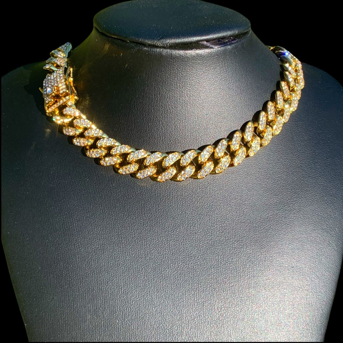 Iced Out Cuban Link Chain Necklace Gold 