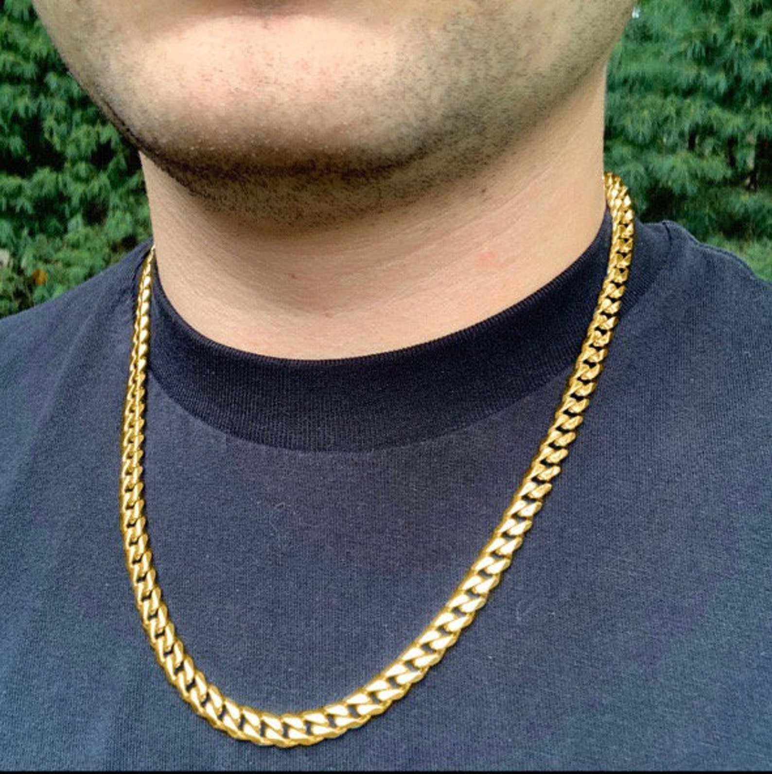 Gold Cuban Chain 7mm Cuban Link Chain Choker Necklace Etsy 