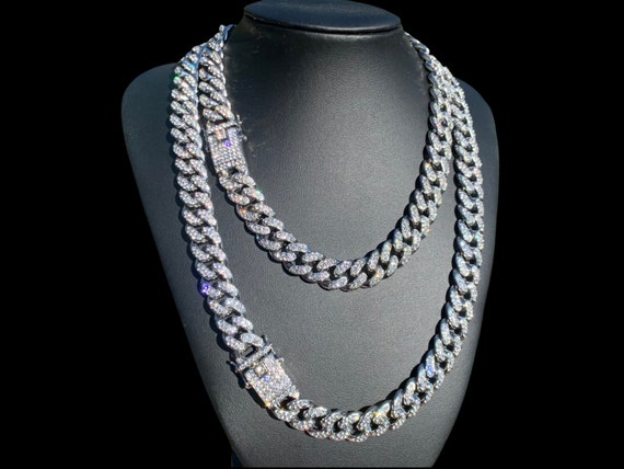 Iced Cuban Link Chain Necklace White Gold 14mm - Etsy