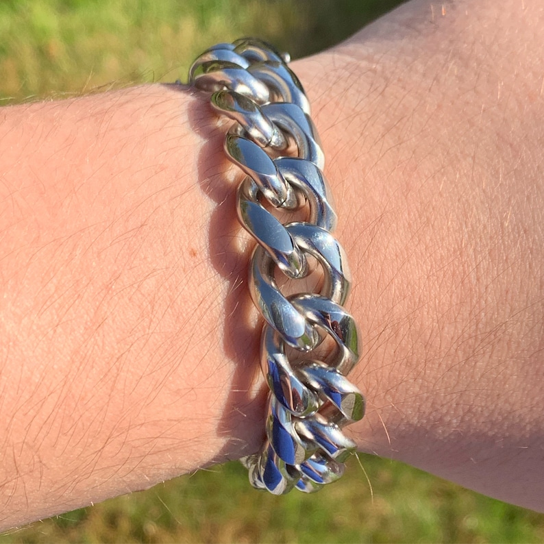 Mens Bracelet Cuban Bracelet Silver Bracelet 14mm Cuban Link Bracelet Silver Cuban Bracelet