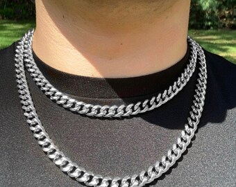 Silver Cuban Link Chain 9mm Box Clasp 