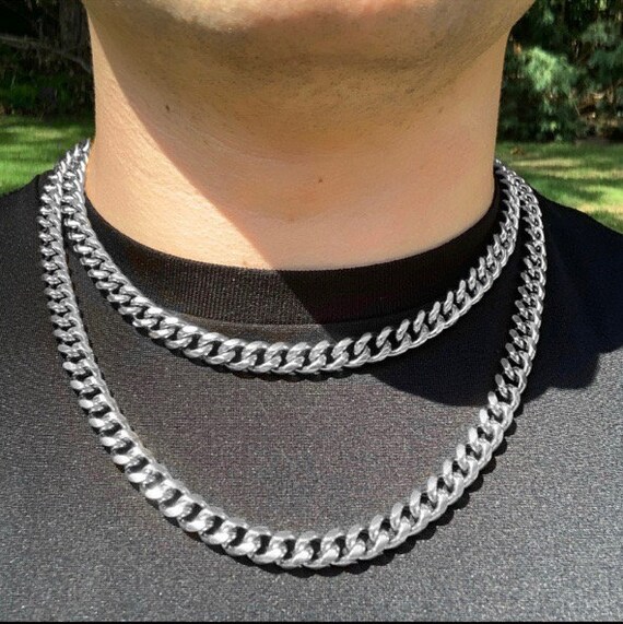 Silver Cuban Link Chain 9mm Box Clasp 