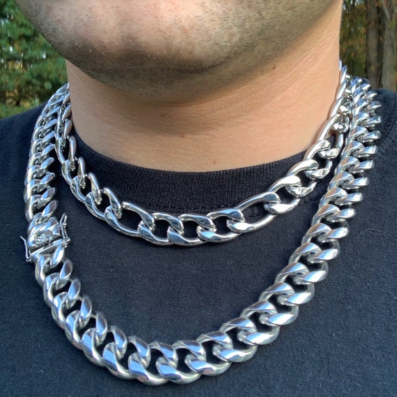 Silver Cuban Chain / Figaro Chain Set 