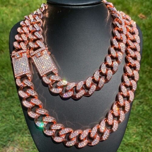 Iced Cuban Link Chain Choker Rose Gold 